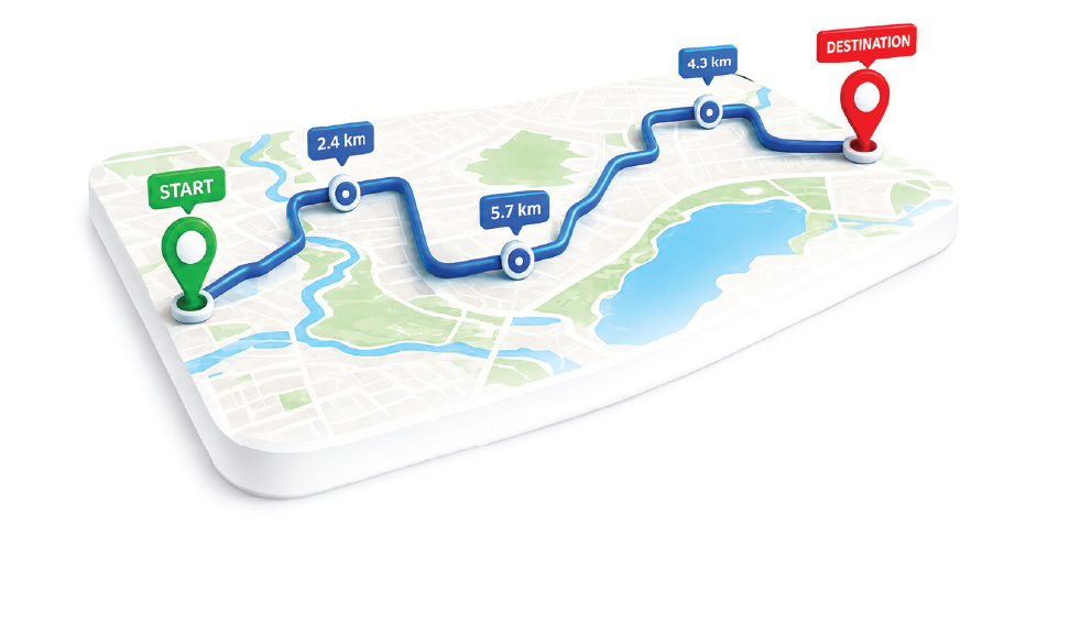 Route map showing start to destination